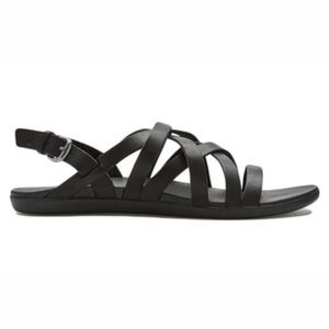 OluKai AweAwe Strappy Buckle Comfort Black Leather Sandal Women Size 6